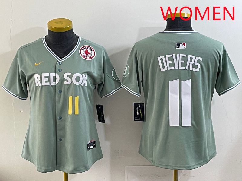 Women 2025 Boston Red Sox 11 Devers Light Green Joint Name Nike MLB Jersey style 5